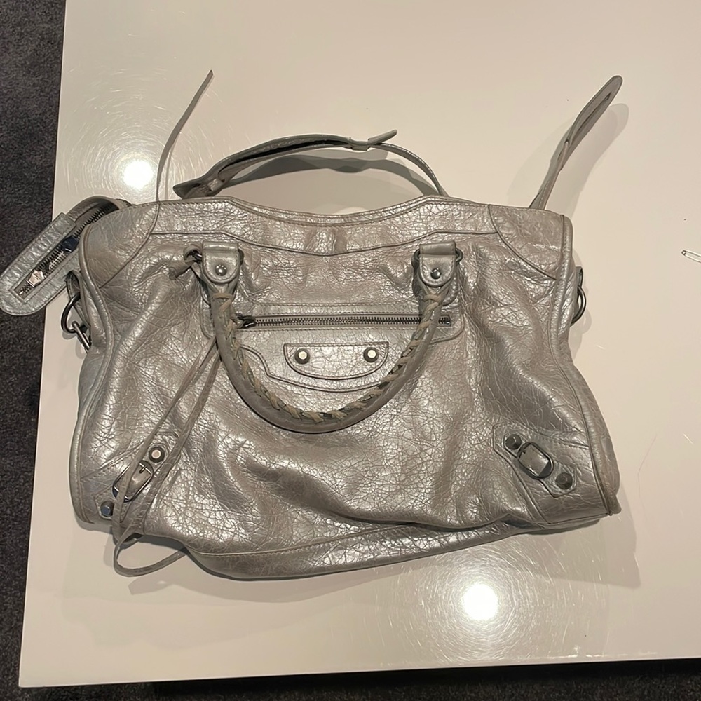 Silver Balenciaga City Bag Large